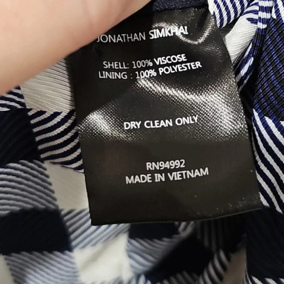 Jonathan Simkhai Lux Twill One-Shoulder Gingham Dress Navy Size 8 - Picture 9 of 10